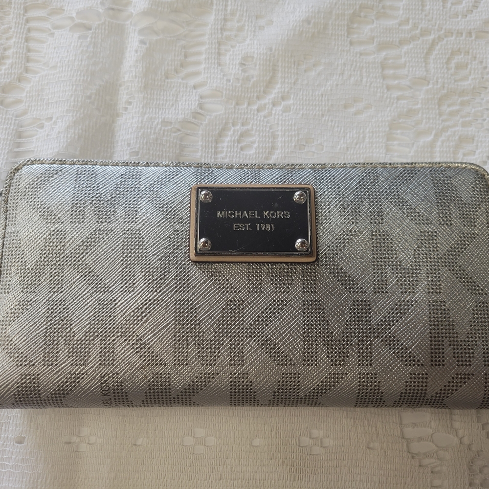 Michael Kors Silver Wallet with Signature Monogram